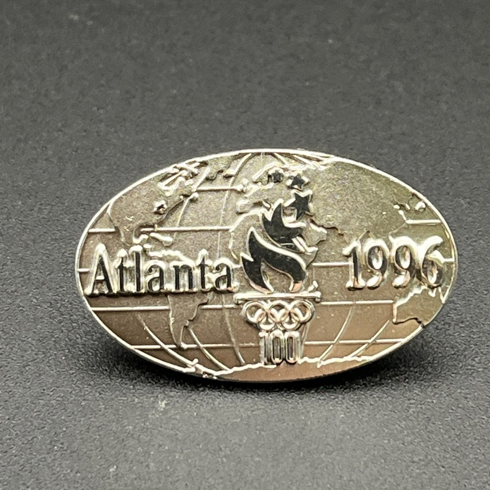 1996 Atlanta Olympics World Map Silver Tone Lapel Hat Pin